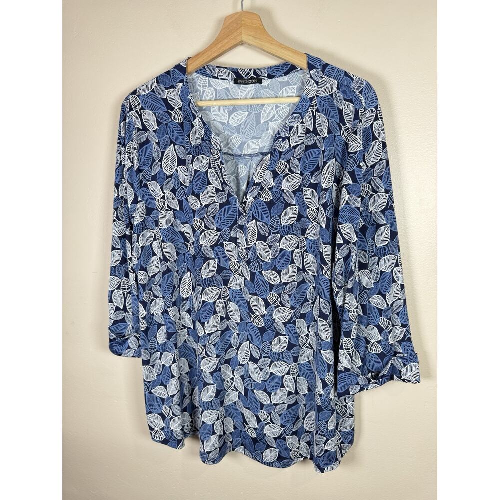 Papermoon Womens Plus Size Blouse Top Liquid Knit Leaf Print 3X Stretch Boho